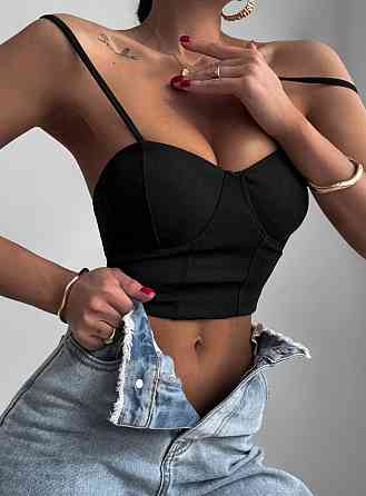 Женский одноцветный топ на бретелях с чашками крепдайвинг Черный, 46/48 Одесса