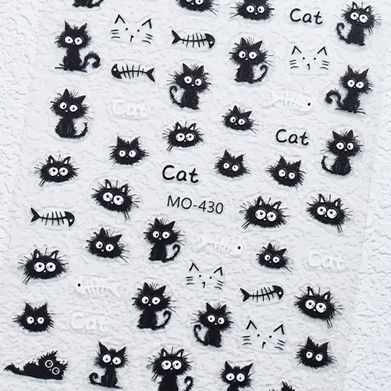 3D наклейки для ногтей «Котики» – чёрные, лист 9,2×7,3 см Киев