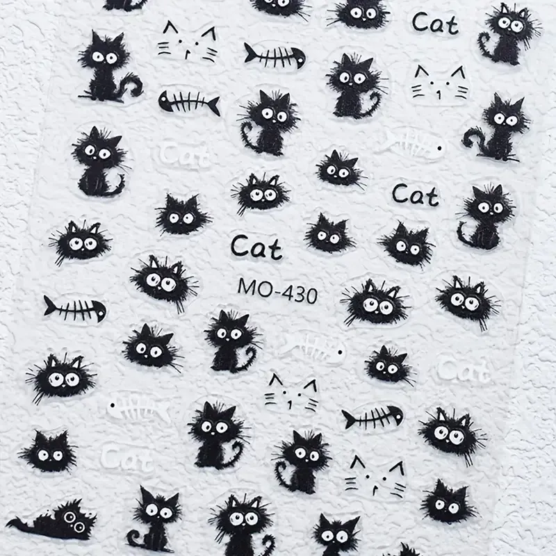 3D наклейки для ногтей «Котики» – чёрные, лист 9,2×7,3 см Киев - изображение 4