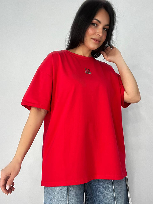 Футболка женская A-N 2006 базова широка оверсайз ведмедик камінчики one size, червоний, one size Київ - фото 15