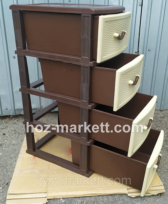 Пластиковый комод пластиковая тумбочка Стиль беж с коричневым 4 ящика Харьков - изображение 7