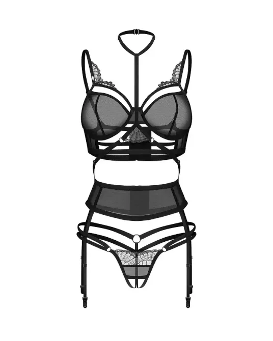 Комплект Obsessive Premisis Black 3-pcs crotchless set S/M Львов - изображение 2