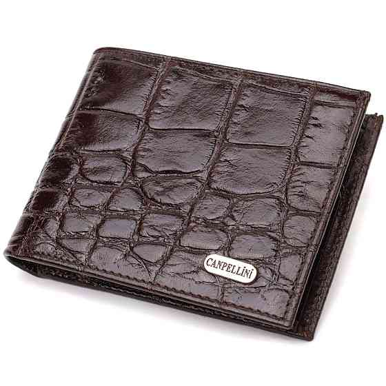 Фактурный мужской бумажник для денег из натуральной кожи с тиснением под крокодила CANPELLINI 21943 Коричневый Киев