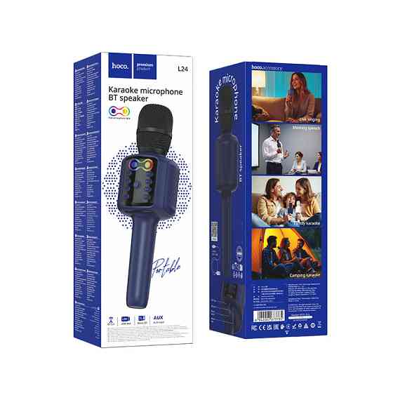 Портативна колонка-мікрофон HOCO L24 Shine karaoke microphone, 5W, Blue Одеса