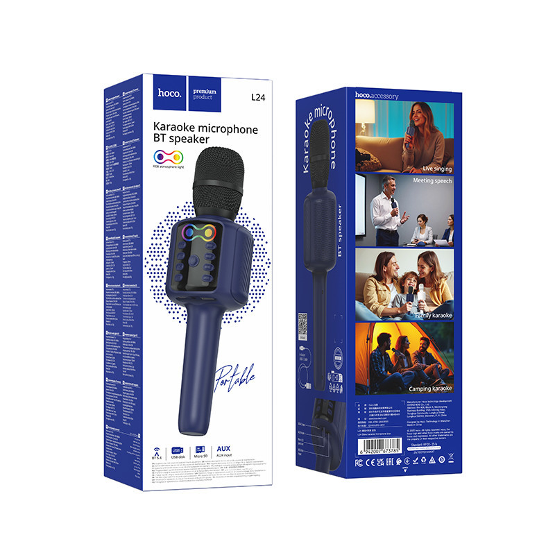 Портативна колонка-мікрофон HOCO L24 Shine karaoke microphone, 5W, Blue Одеса - фото 2