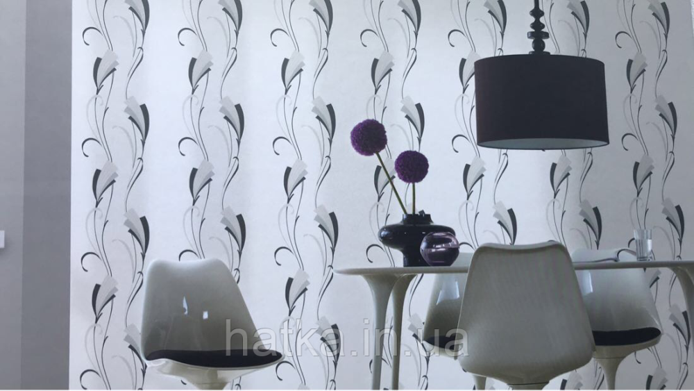 Шпалери вінілові на флізеліні Marburg Chelsea 0.53х10 абстрактний малюнок завитки чорні сірі на білому Київ - фото 1