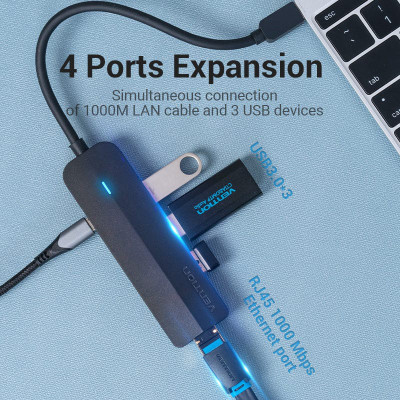 Концентратор Vention USB 3.1 Type-C to 3xUSB 3.0+MicroUSB+RJ45 100M Ethernet black (TGPBB) Вінниця - фото 7