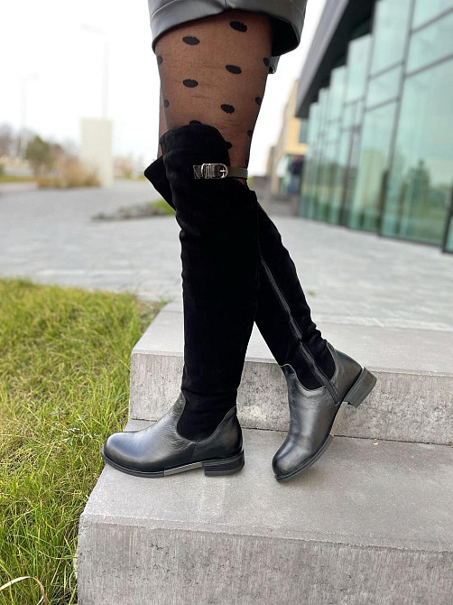 Vesna Ботфорти жіночі VESNA чорні шкіра+замша натуральна висота 53 см обхват 35-37 см (2411/1 4 Коломия - фото 7