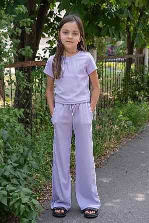 Костюм для дівчаток штани + футболка літній, бузковий, бавовна, топ Київ