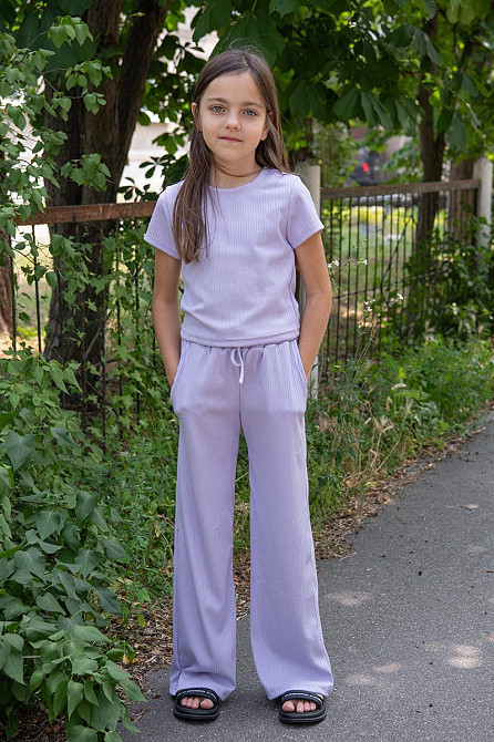 Костюм для девочек брюки + футболка летний, сиреневый, хлопок, топ Киев - изображение 3