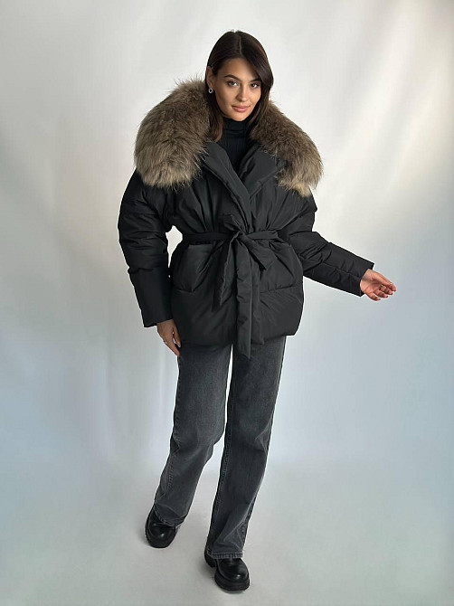 Женский зимний черный пуховик Aria Raccoon с натуральным мехом енота 46 Харьков - изображение 6