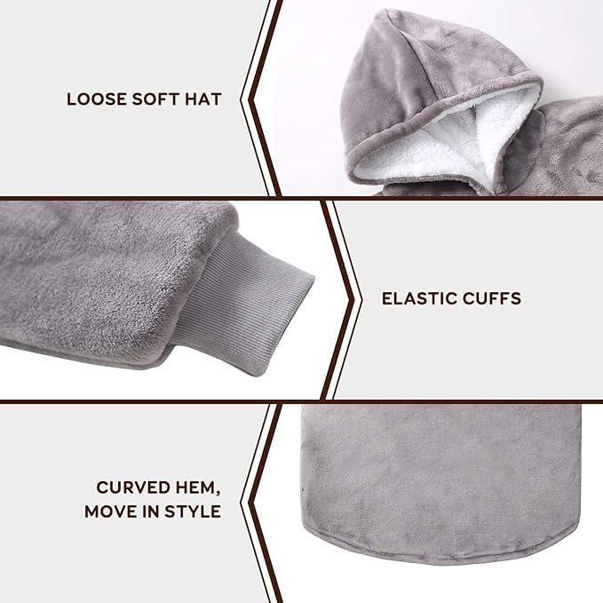 Худи-плед, толстовка Super Dalian с карманами и капюшоном для дома флисовый теплый оверсайз кофта-одеяло серая Киев - изображение 3