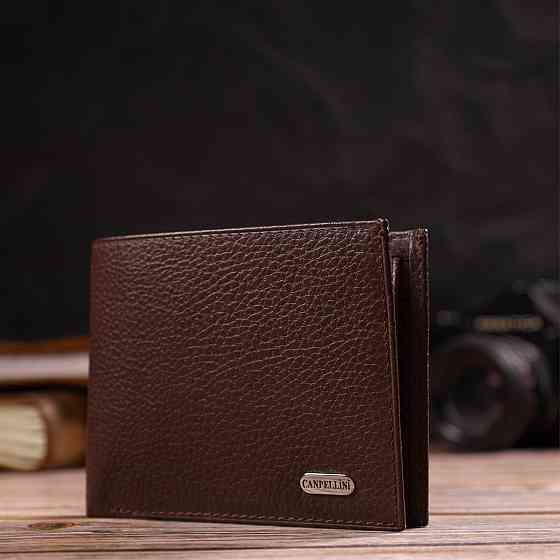 Превосходное мужское портмоне из натуральной зернистой кожи Коричневое (CANPELLINI) Киев