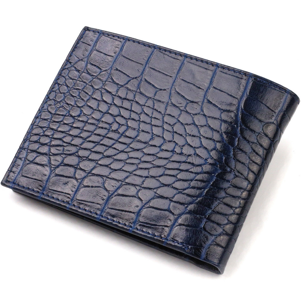 Красивый горизонтальный мужской бумажник среднего размера из натуральной кожи с тиснением под крокодила CANPELLINI 21861 Синий Киев - изображение 2