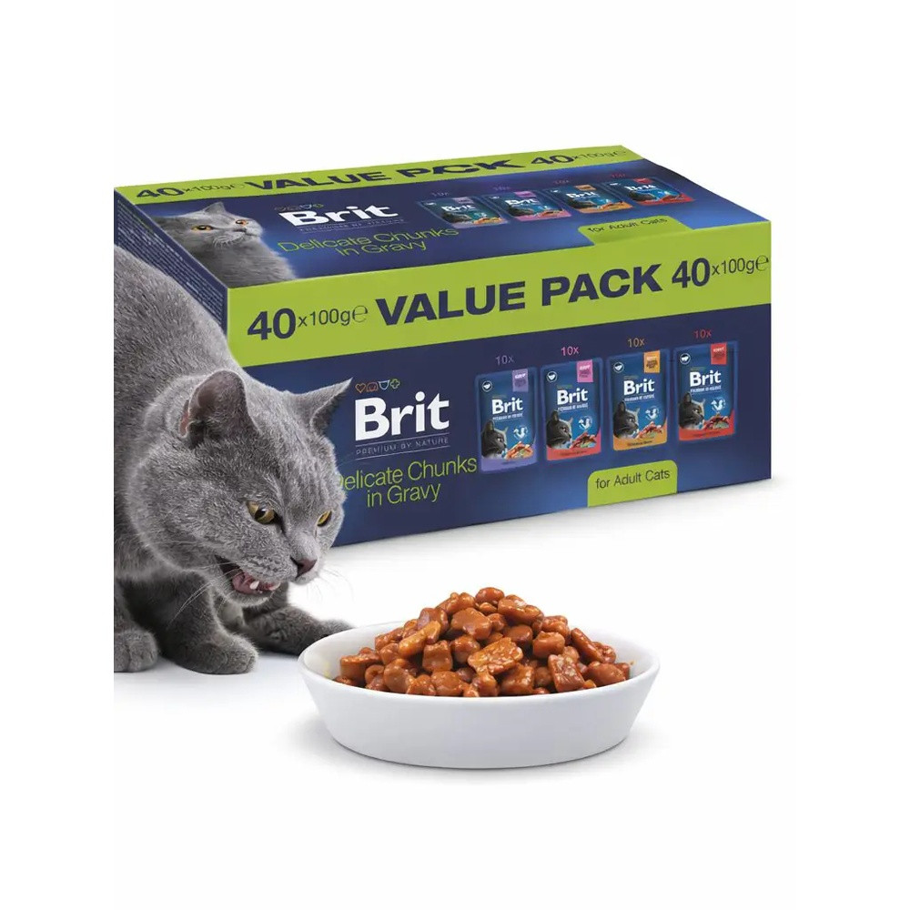 Корм влажный Brit Premium by Nature Value Pack для кошек кусочки в соусе пауч 100 г/40 шт Киев - изображение 2