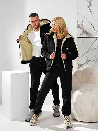 Мужской повседневный теплый костюм  Тринитка на флисе+ Подкладка Искусственный мех Черный, 52/54 Одесса