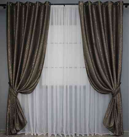 Комплект штор на люверсах VR-Textil Лен Саванна № 631ш Какао 150х250 см 2 шт (37-0109) Киев