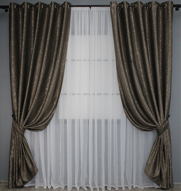 Комплект штор на люверсах VR-Textil Лен Саванна № 631ш Какао 150х250 см 2 шт (37-0109) Киев - изображение 2