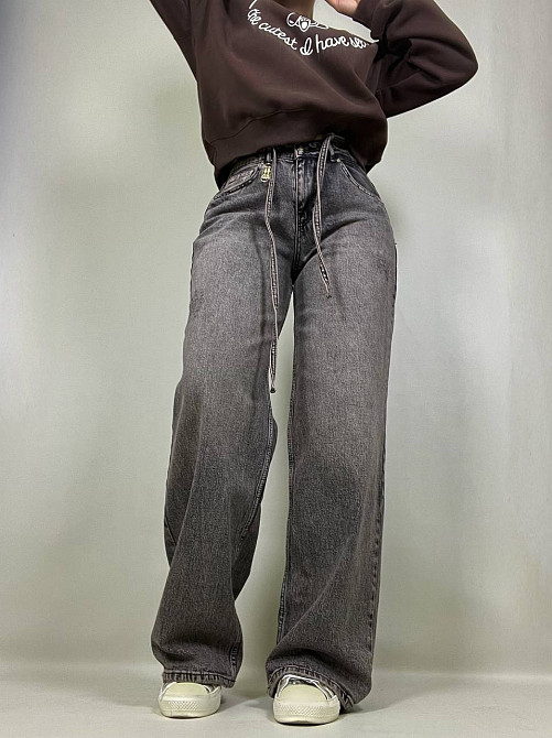 Джинсы женские I8 52407 широкие Baggy бананы с поясом веревкой коричневые, коричневый, 28, 28, 78 см Одесса - изображение 7