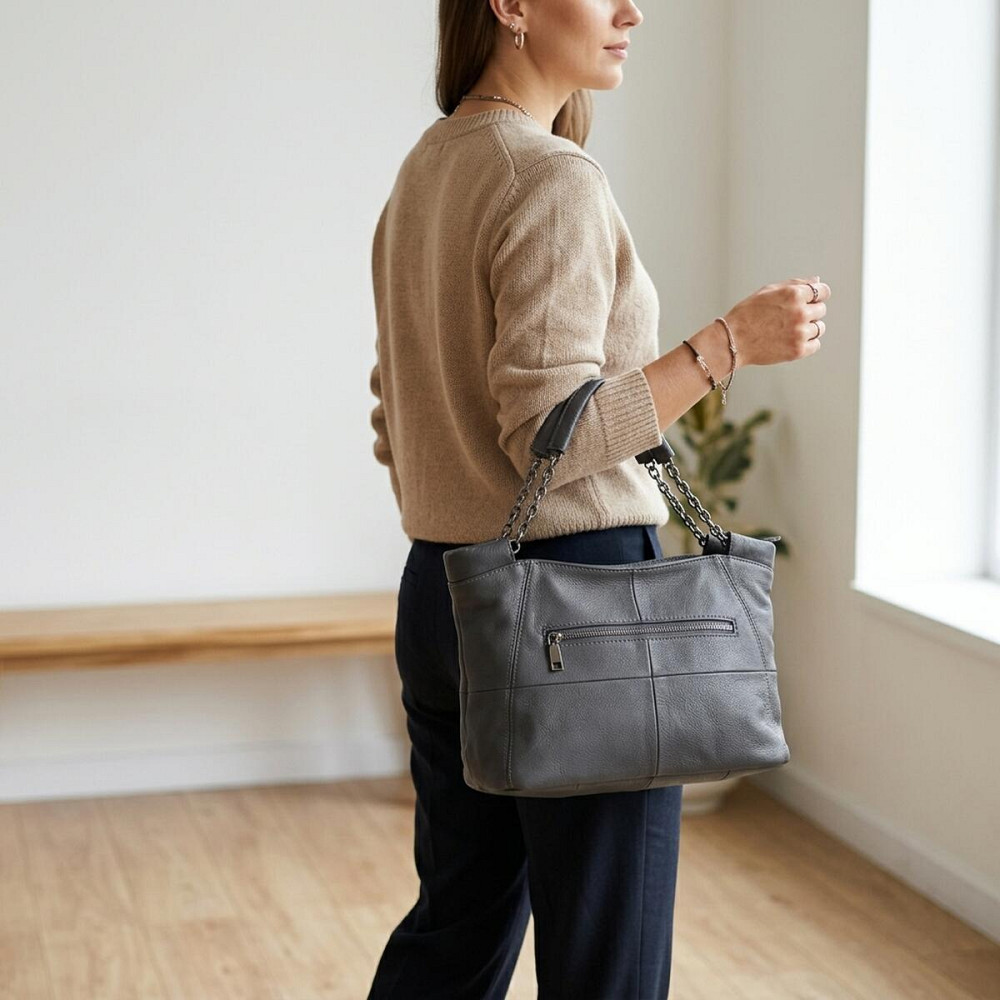 Повсякденна сумка для жінок з натуральної шкіри Vintage 22989 Сірий Київ - фото 12