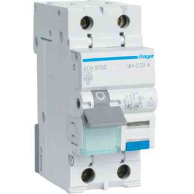 Диференціальний автоматичний вимикач Hager 1-п.+N 25A C 30mA (6kA) A (A) (ADA975D) Вінниця