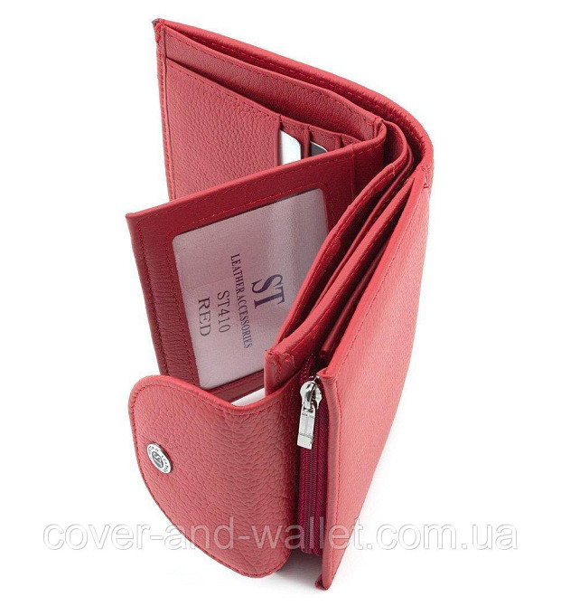 Небольшой женский кожаный портмоне красного цвета на много карточек ST 410 Киев - изображение 6