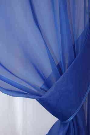 Кухонний комплект VR-Textil № 051к тюль і шторки з підв'язками синій з білим 270х170 см (50-113) Київ