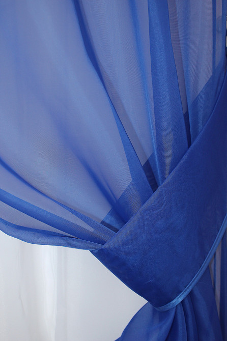 Кухонний комплект VR-Textil № 051к тюль і шторки з підв'язками синій з білим 270х170 см (50-113) Київ - фото 3