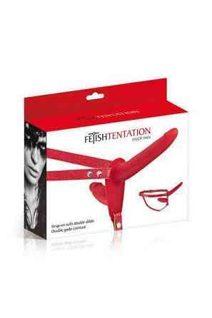 Двойной страпон Fetish Tentation Strap-On with Double Dildo Red Sex Aura Киев