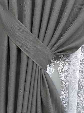 Комплект штор VR-Textil Лен Мешковина 200х270 2шт и Тюль 600х270 288ш-1571т Серый с белым 71-188/7 Киев