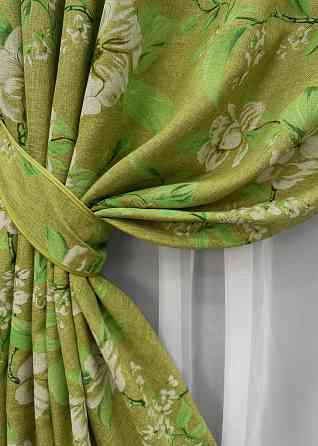 Комплект готових штор VR-Textil Льон з квітковим принтом "Прованс" № 1726ш Оливковий 200х265 см 2 шт (32-314) Київ