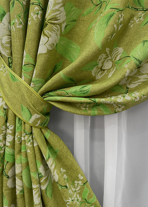 Комплект готових штор VR-Textil Льон з квітковим принтом "Прованс" № 1726ш Оливковий 200х265 см 2 шт (32-314) Київ - фото 5