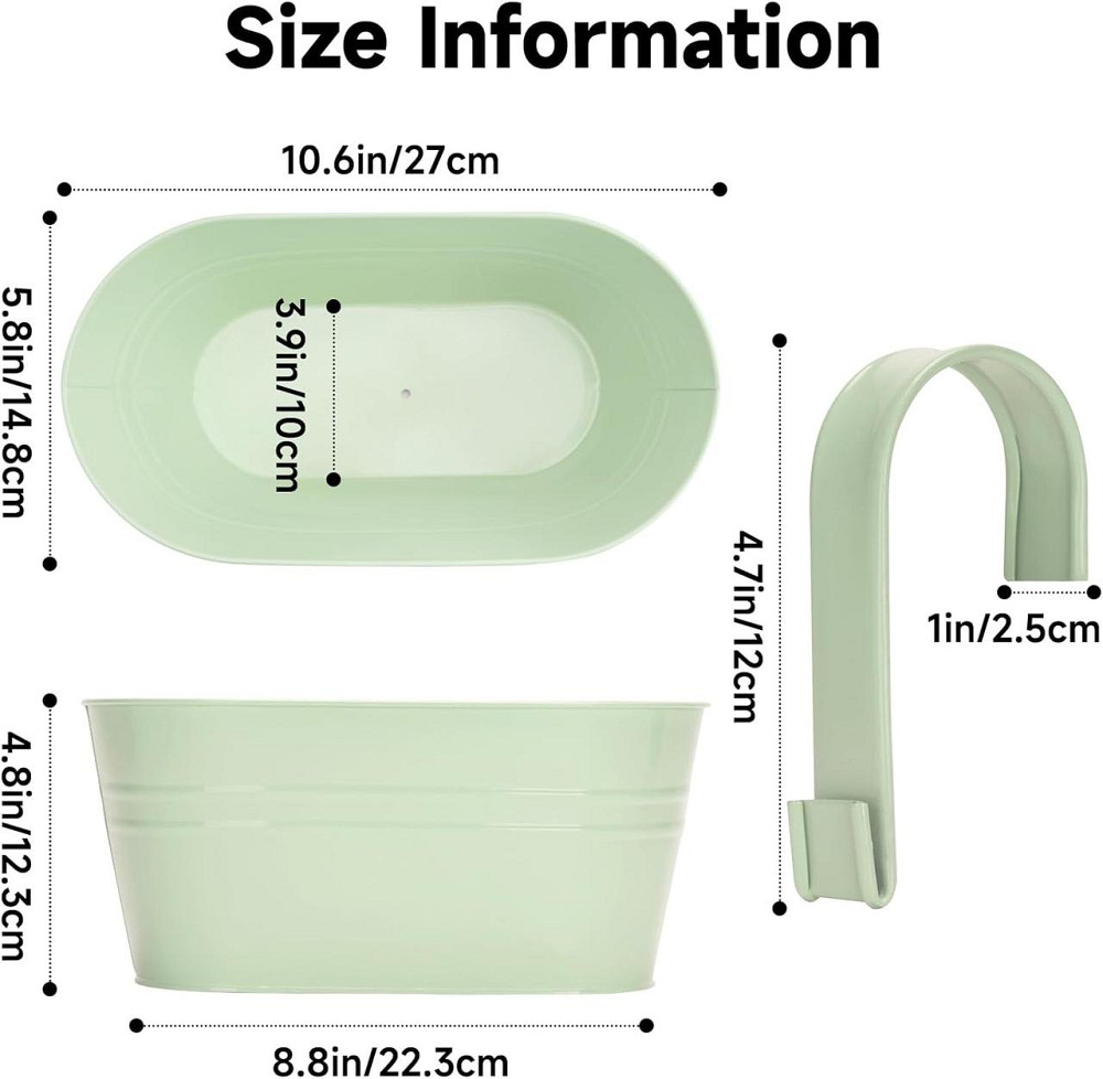 Підвісні кашпо металеві комплект 4 шт, кольоровий квітковий горщик великий з гачком і дренажем для балкону вікон перил двору Київ - фото 2