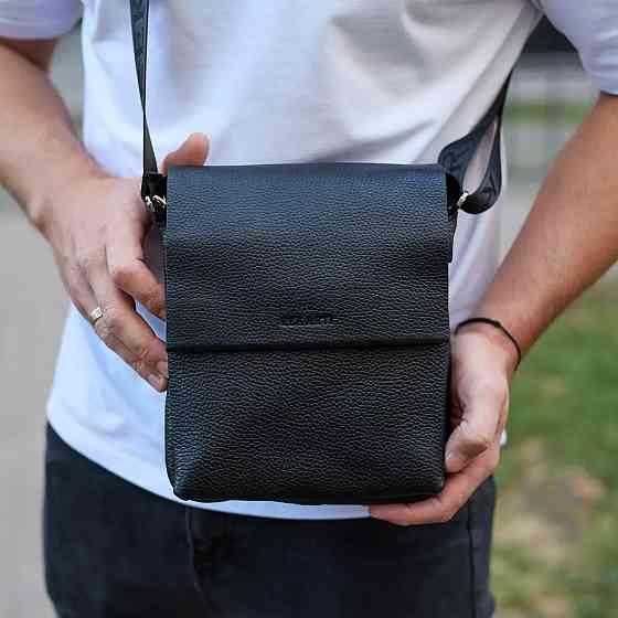 Мужская кожаная сумка черная Кожаный мужской мессенджер черный Tiding Bag Київ