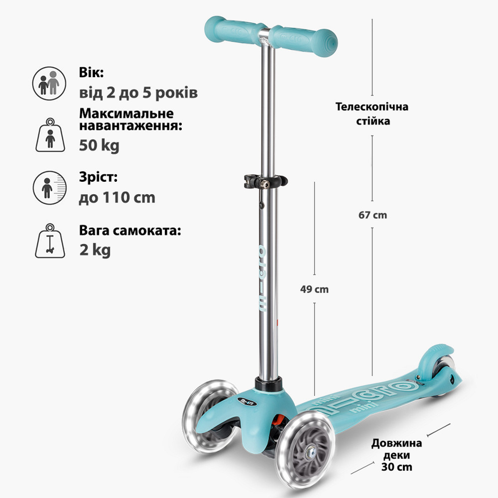 Самокат Micro серії Mini Deluxe Glow LED – Льодовик Аква Дніпро - фото 8