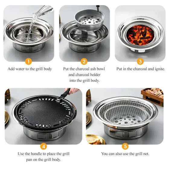 Гриль с антипригарным покрытием / Корейский гриль для барбекю / Портативная гриль-печь из нержавеющей стали для барбекю 34см Коломыя
