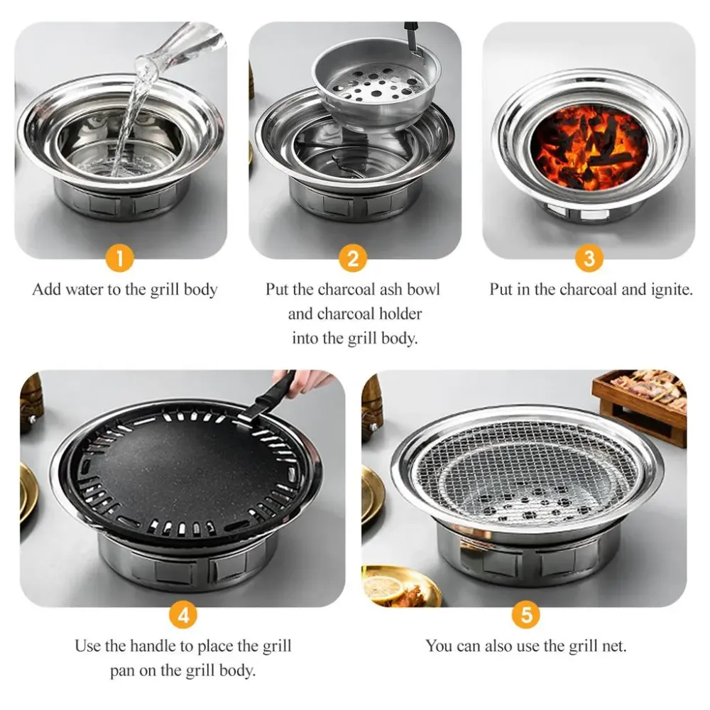 Гриль с антипригарным покрытием / Корейский гриль для барбекю / Портативная гриль-печь из нержавеющей стали для барбекю 34см Коломыя - изображение 6