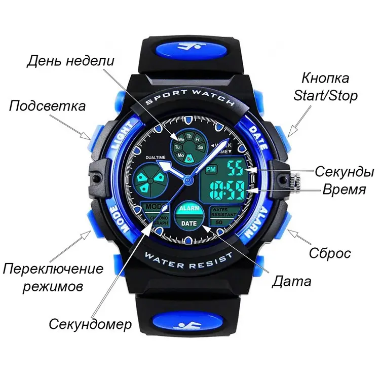 Дитячий спортивний наручний годинник Skmei 1163 (Синій) Київ - фото 4