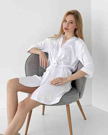 Халат жіночий шовковий під пояс Білий L Харків