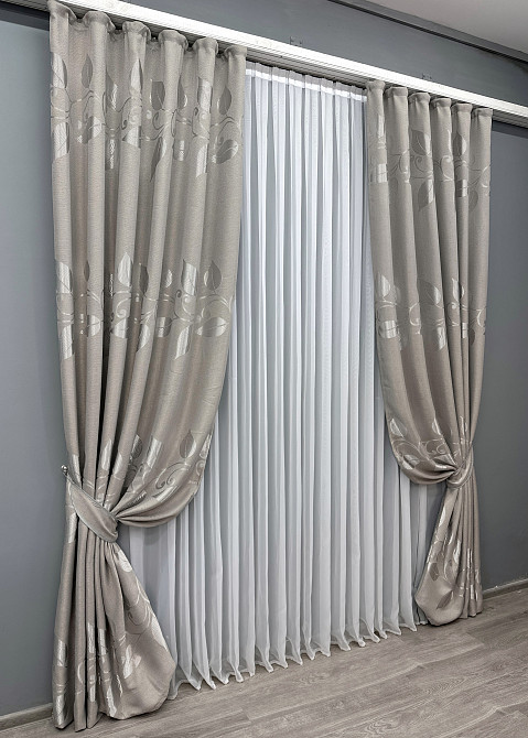 Комплект готових штор VR-Textil Льон Рогожка № 1688ш Світло-сірий 140х270 см 2 шт (39-969) Київ - фото 3