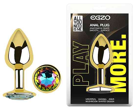 Анальная пробка с кристаллом EGZO - Gold Round Plug Rainbow size S Sex Aura Киев