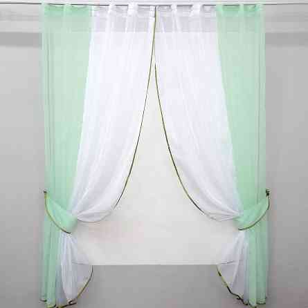 Кухонные шторы VR-Textil № 017к комбинированные с подвязками мятный с белым 270х170 см (52-0259) Киев