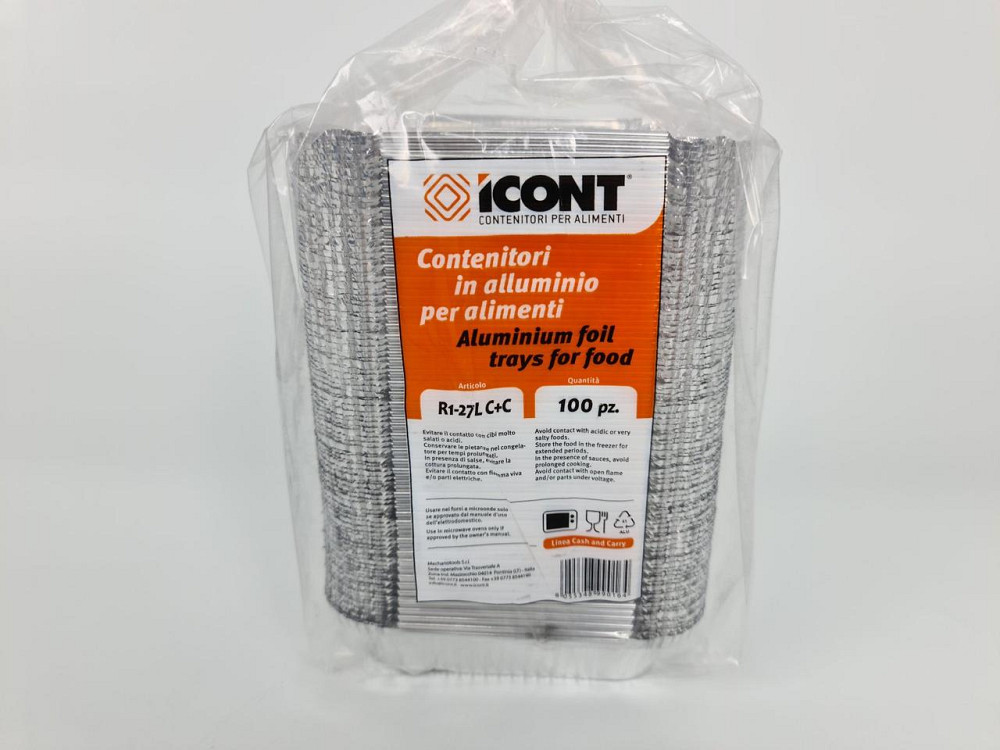 Контейнер із харчової алюмінієвої фольги прямокутний 310 мл R1-27L 100 шт. в пакованні (1 пачка) Харків - фото 4