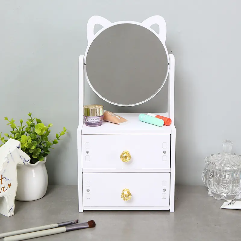 Мини-шкафчик с зеркалом, настольный органайзер для косметики с 2 ящиками, органайзер для украшений Каменец-Подольский - изображение 6