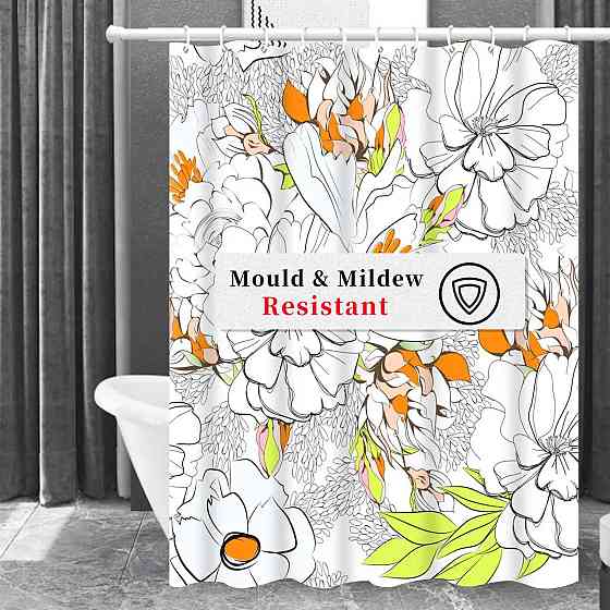 Шторка для ванны и душа и из полиэстера водонепроницаемая Bathlux 180x180 см с кольцами для ванной комнаты Каменец-Подольский