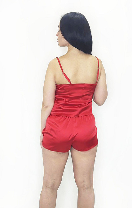 Піжама жіноча шовкова із шортами Червоний XL Харків - фото 2