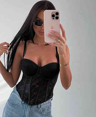 Женский романтичный кружевной корсет на бретелях гипюр S/M, Черный Одесса