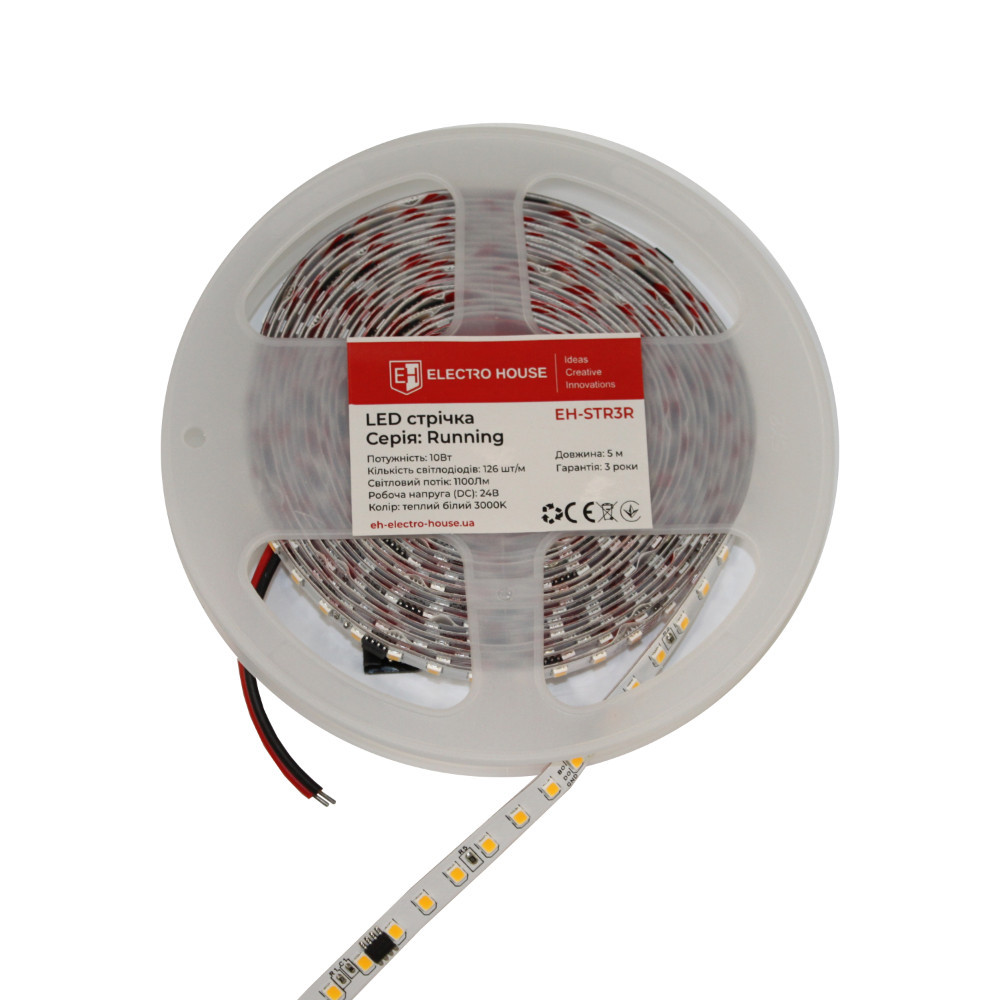 LED стрічка 10Вт 24В теплий білий 3000K, серія Running, гарантія 3 роки Дніпро - фото 2