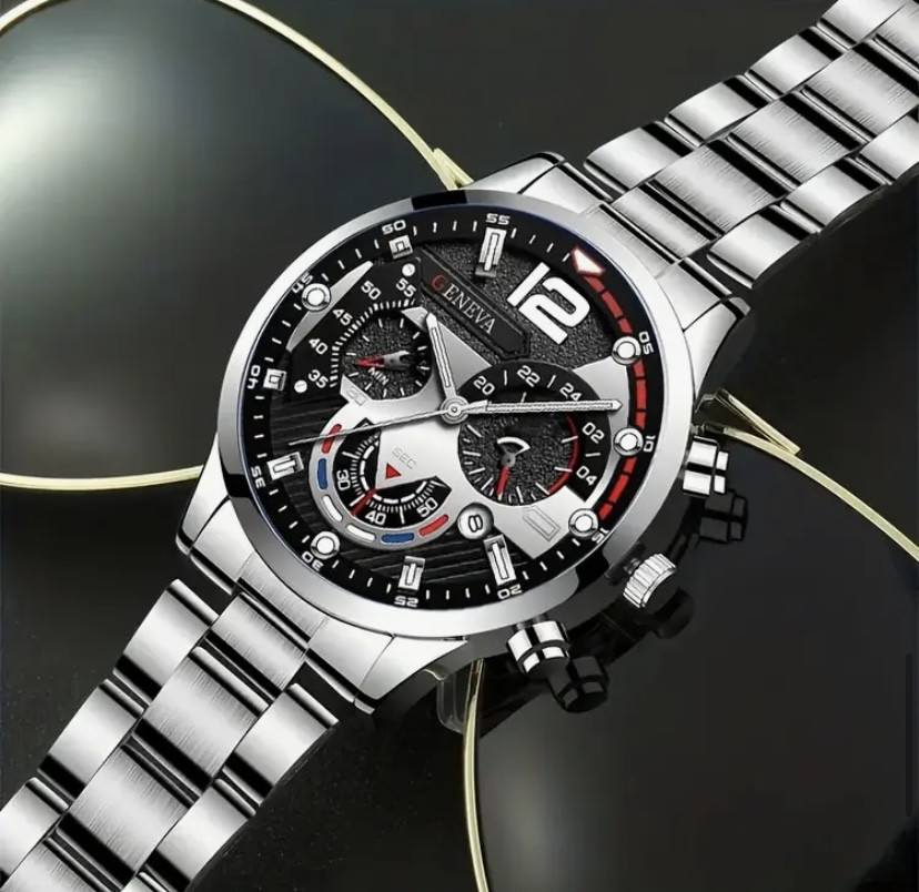 Подарочный набор для мужчин наручные часы с браслетом и цепочка с крестиком и кольцо серебристый Киев - изображение 3