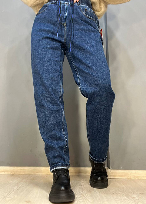 Джинси жіночі Vanver 8061 МОМ на резинці шнурок утеплені батал сині, синій, З2, З2, 88 см, 122 см Київ - фото 11